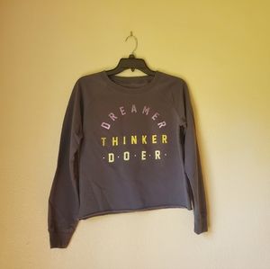 Project Karma women's cotton navy Dreamer Thinker Doer graphic crop sweater